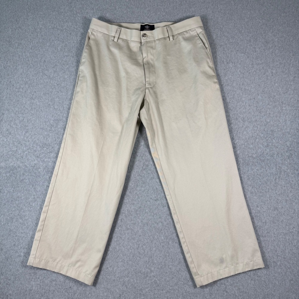 Dockers Mens Straight Fit Chino Pants Tan Khaki Flat Front Cotton Blend Trousers